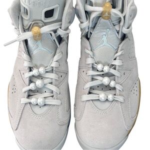 Gray and Gold High-Top Jordans with Pearls